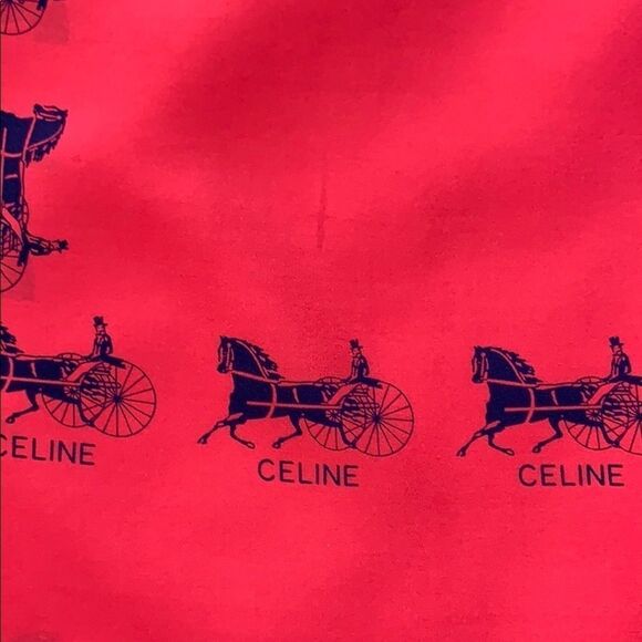 Celine red silk scarf horse and carriage border